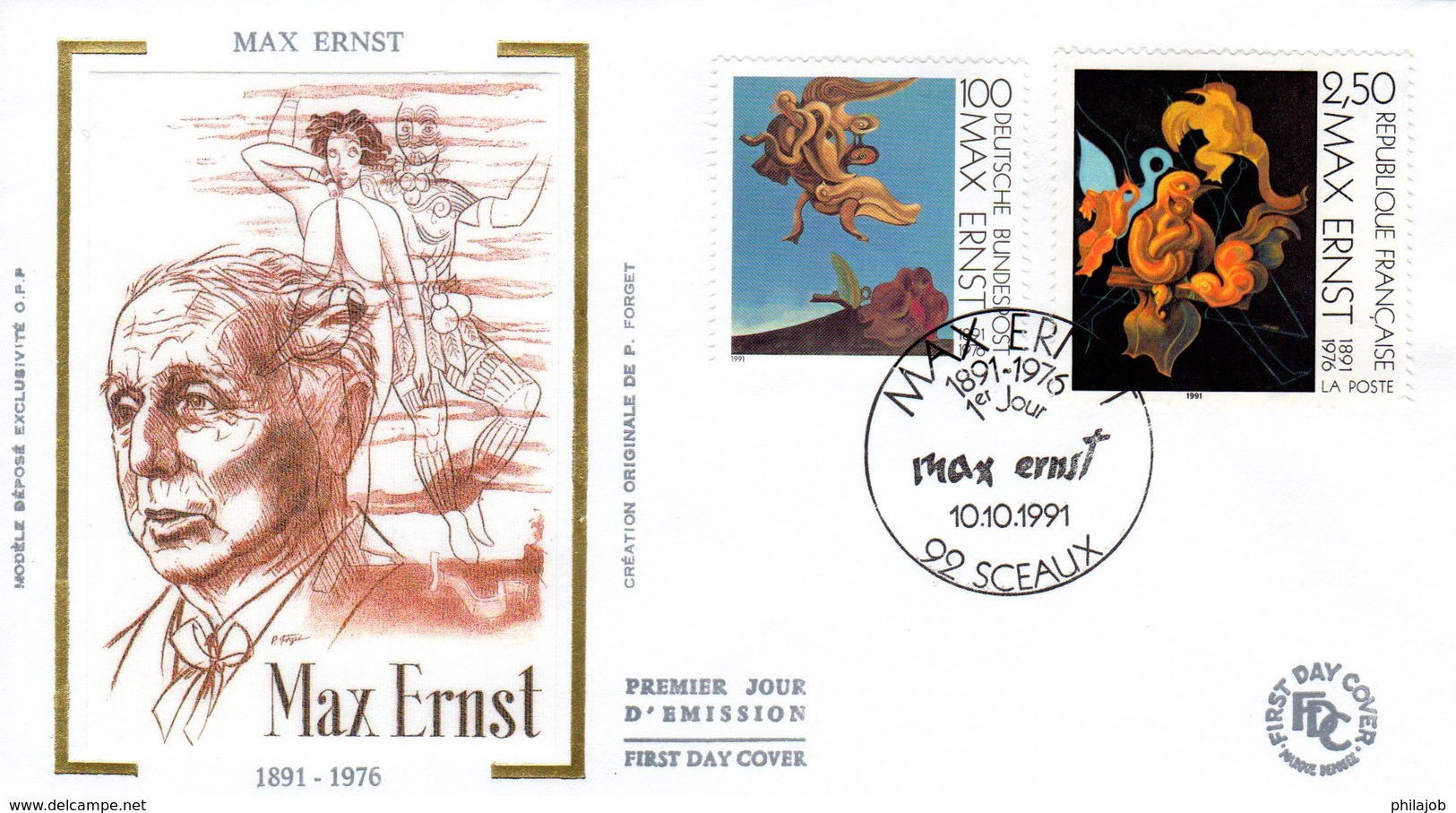 FRANCE 1991 : " MAX ERNST " Sur Enveloppe 1er Jour. N° YT 2727 + ALL 1401. Parfait état. FDC - Emissions Communes