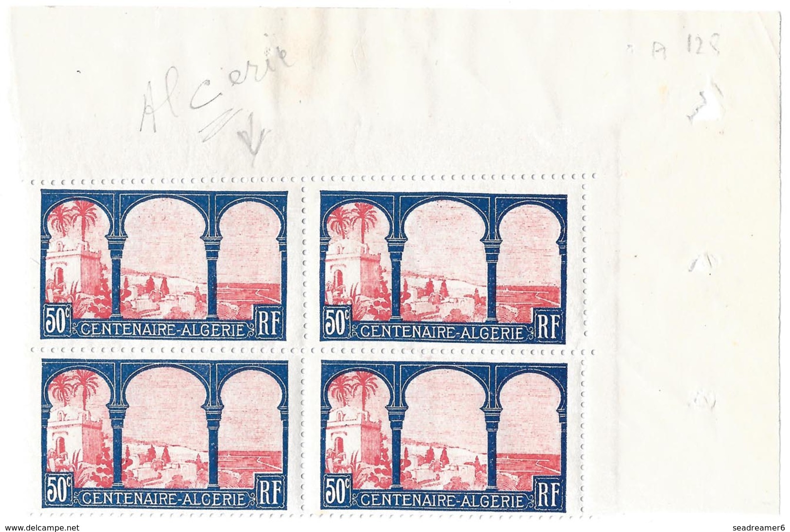 FRANCE 1930 N°263 E**, 50 C Bloc De 4 Cdfeuille Avec Variété "ALCERIE" Tenant à Normal Superbe - Unused Stamps