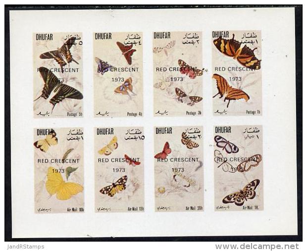 9521 Dhufar 1972 Butterflies Imperf  Set Of 8 Values Opt'd Red Crescent 1973 (1b To 1R) Unmounted Mint - Butterflies