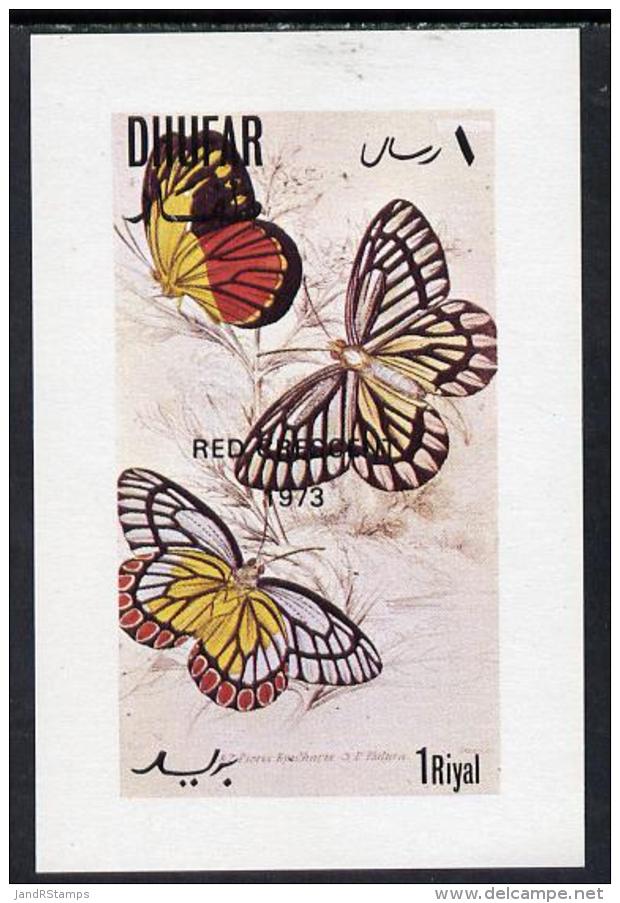 9522 Dhufar 1972 Butterflies Imperf Souvenir Sheet Opt'd Red Crescent 1973 (1R Value) Unmounted Mint - Butterflies