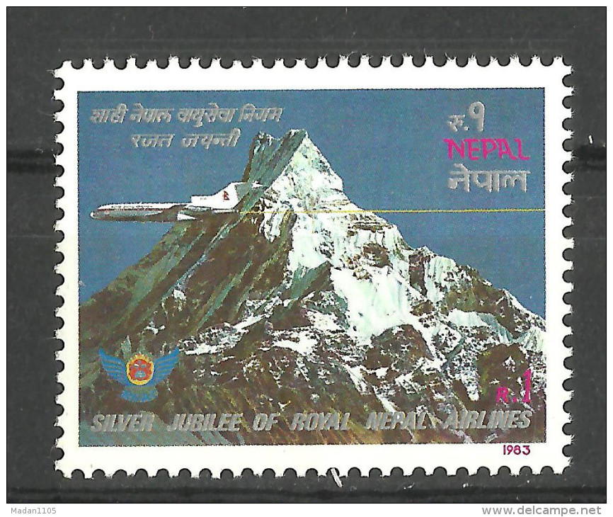 NEPAL, 1983, Royal Nepal Airlines, Airplane, 25th Anniv., Boeing 727 Over Himalayas, MNH, (**) - Nepal