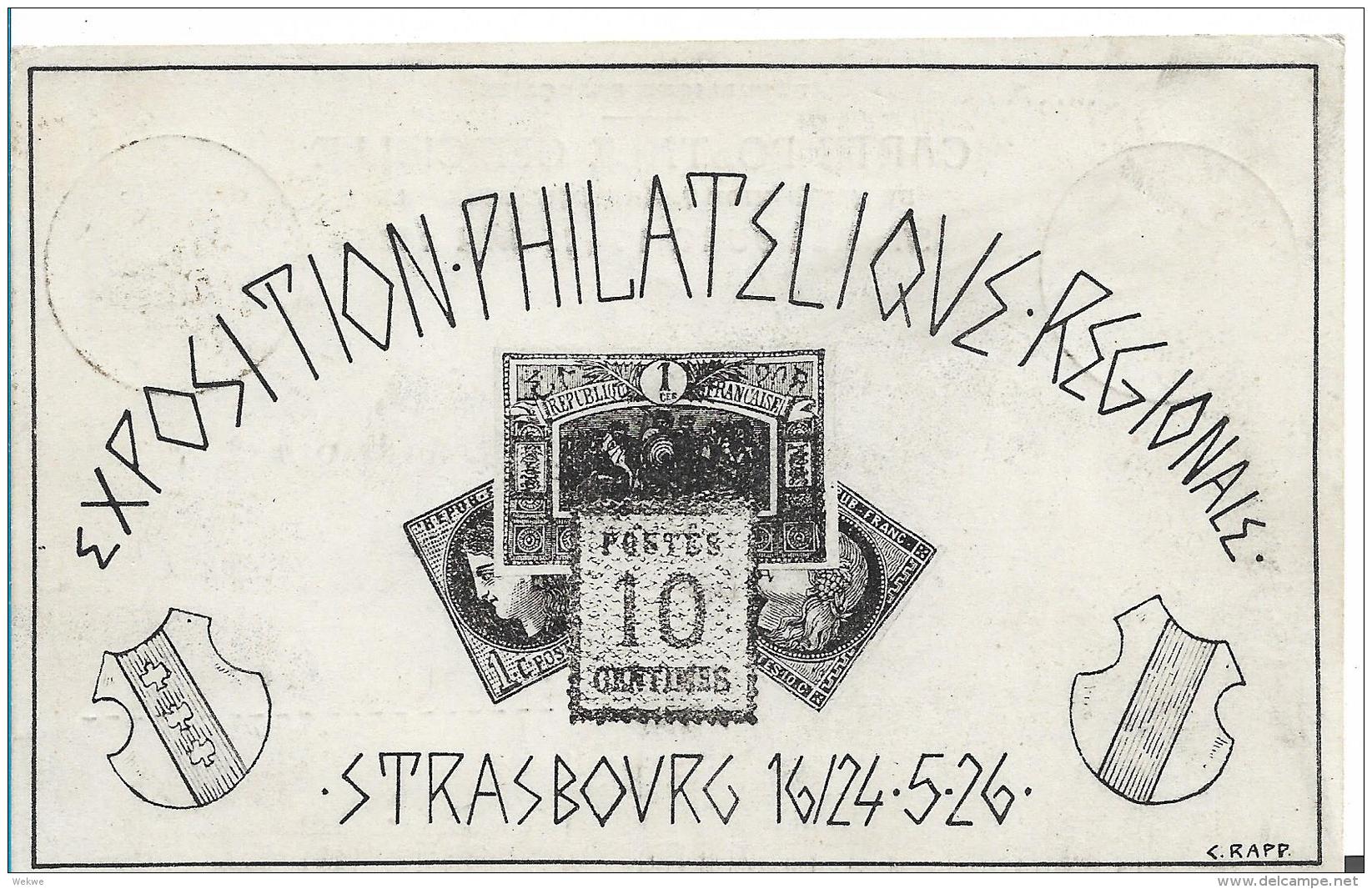 FS898 / FRANKREICH -  Offizielle Ausstellungskarte (Ganzsache) Strassburg 1926, Von Rapp Illustriet - Private Stationery