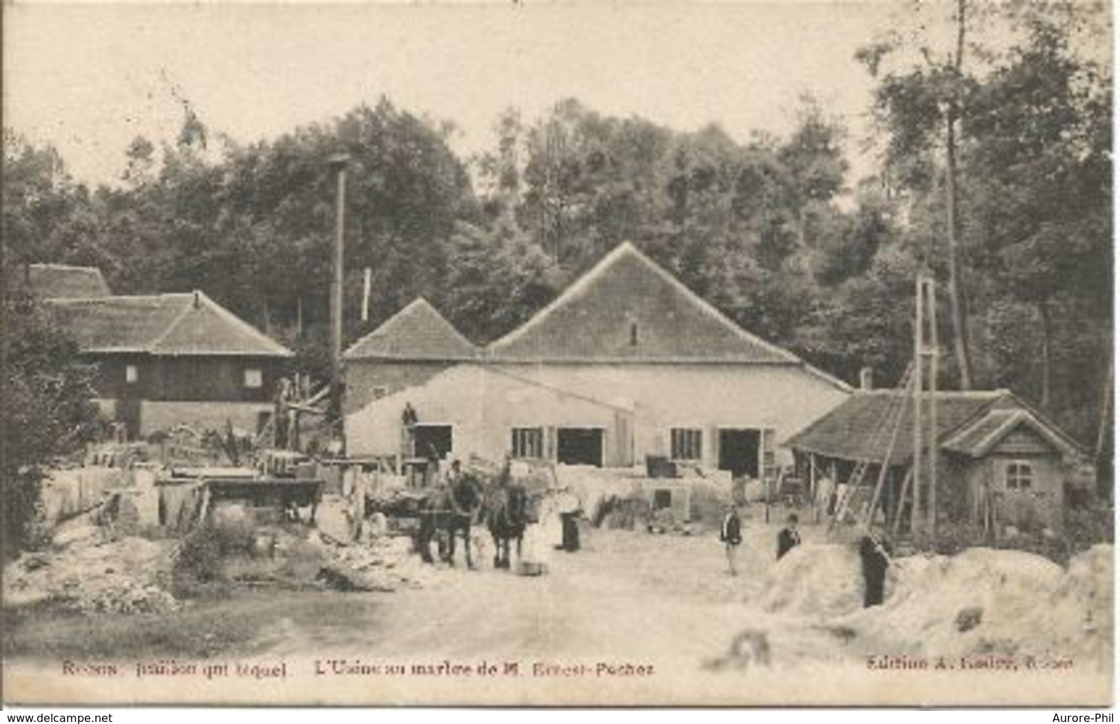 Roisin L'usine Au Marbre De M. Ernest Pochez Avec Attelage - Honnelles