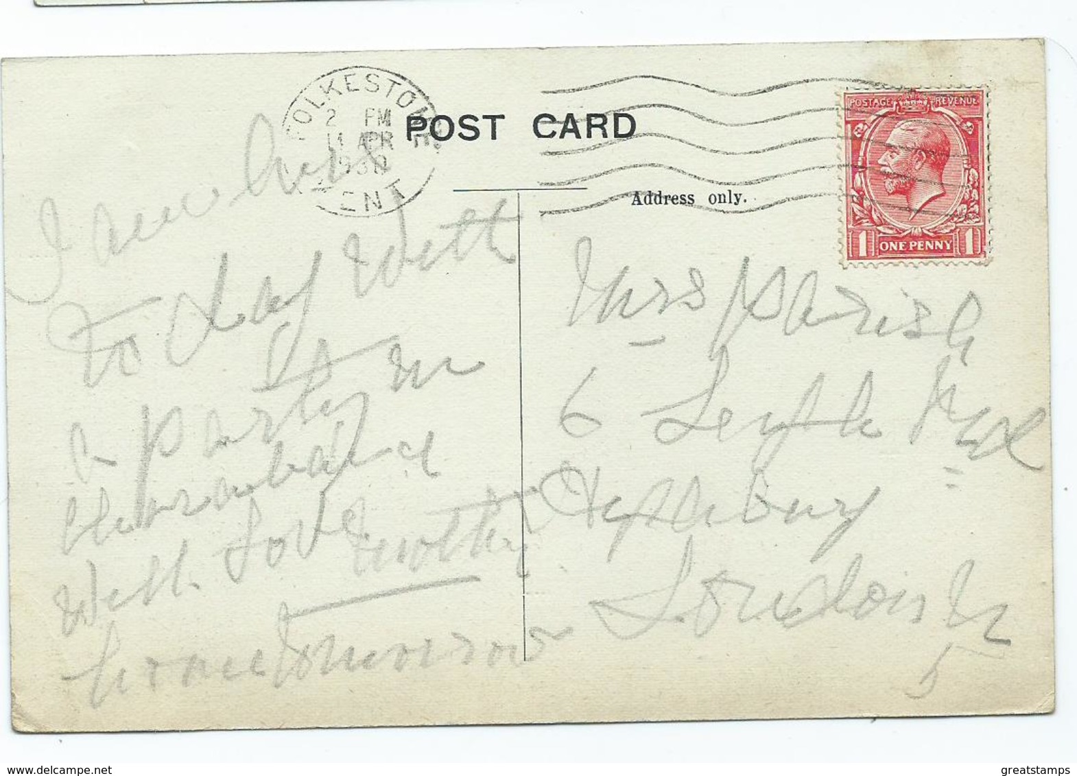 Kent Postcard Folkstone Castle Hill Ave. Posted 1930 - Folkestone