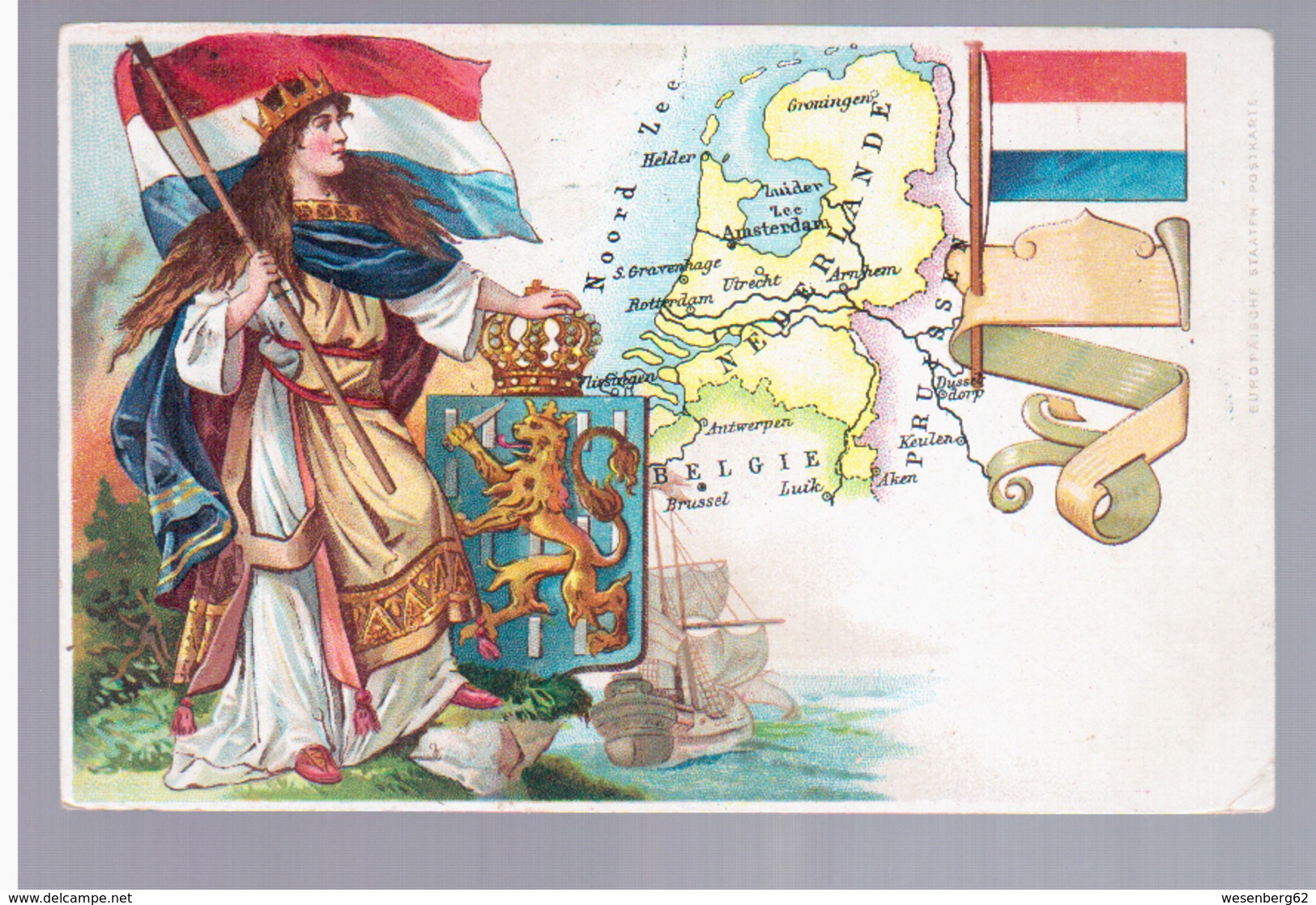 Nederlande Netherlands Landkarte MAP Litho 1900, 2 Scans - Mapas