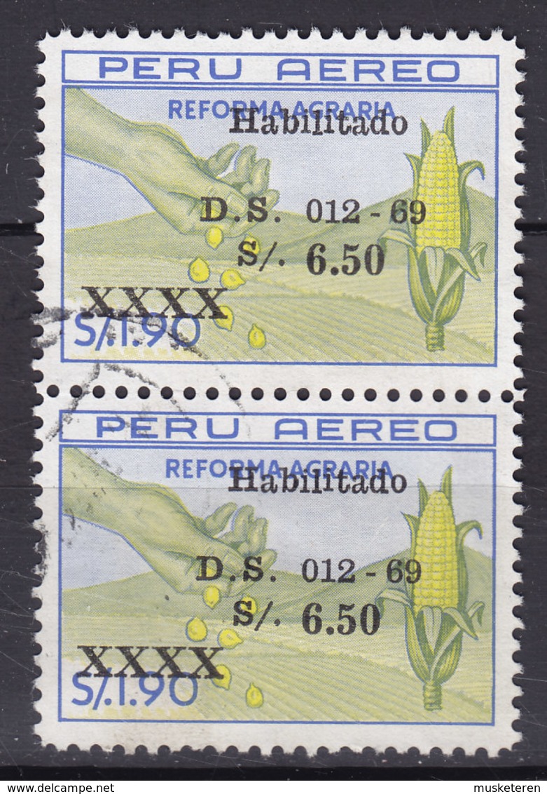 Peru 1969 Mi. 713    6.50 S Auf 1.90 S Reforma Agraria Aufcruck Overprint HABILITADO / D.S. / 012-69 Pair Paar Paare - Peru