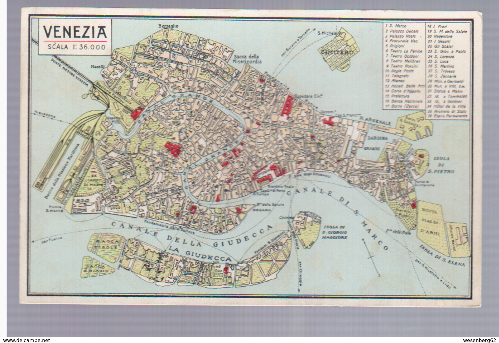 Italy Italien Venezia Venedig Stadtplan Landkarte MAP Ca 1920, 2 Scans - Cartes Géographiques