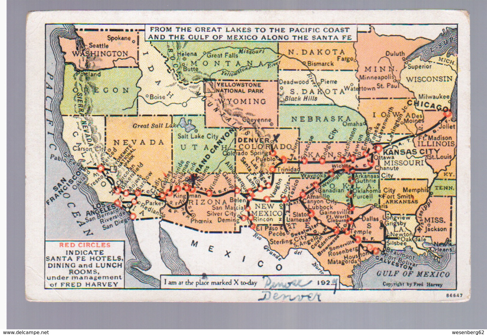 USA Map Postcard Red Circles Landkarte MAP 1929, 2 Scans - Cartes Géographiques