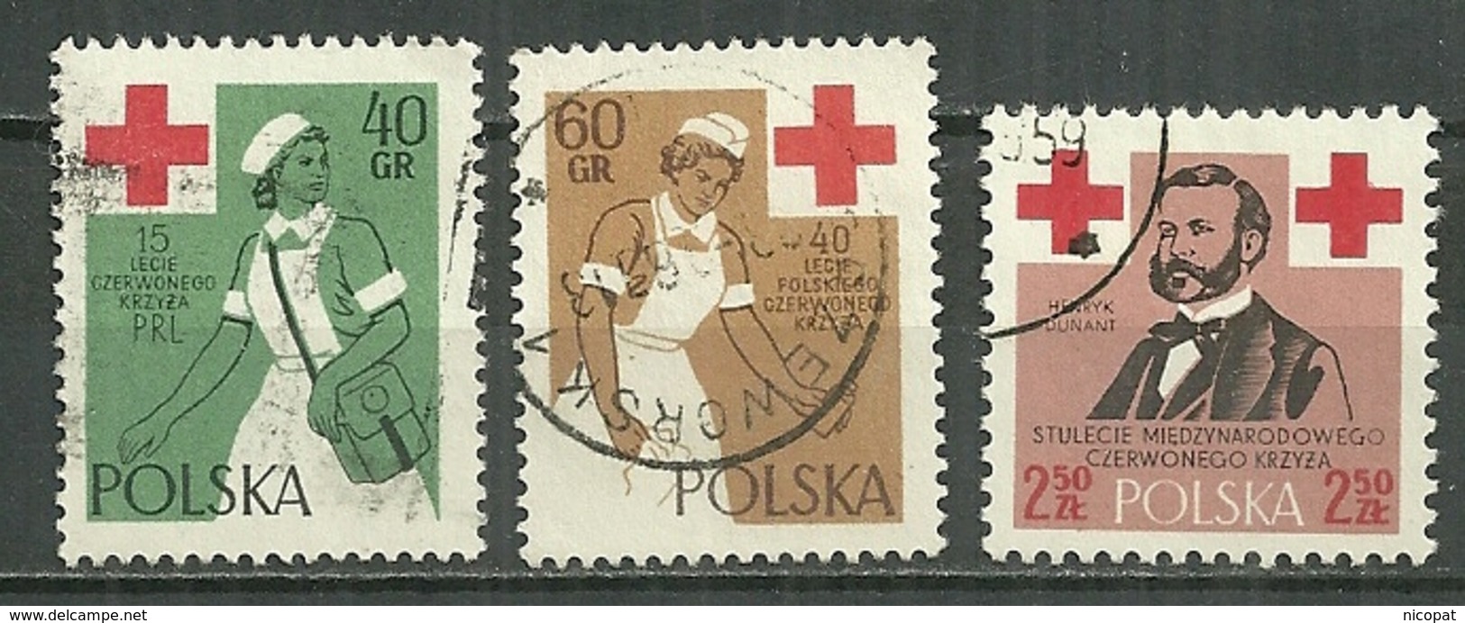 POLAND Oblitéré 985-987 Croix Rouge Infirmière Henri Dunant Médecine Santé - Usados