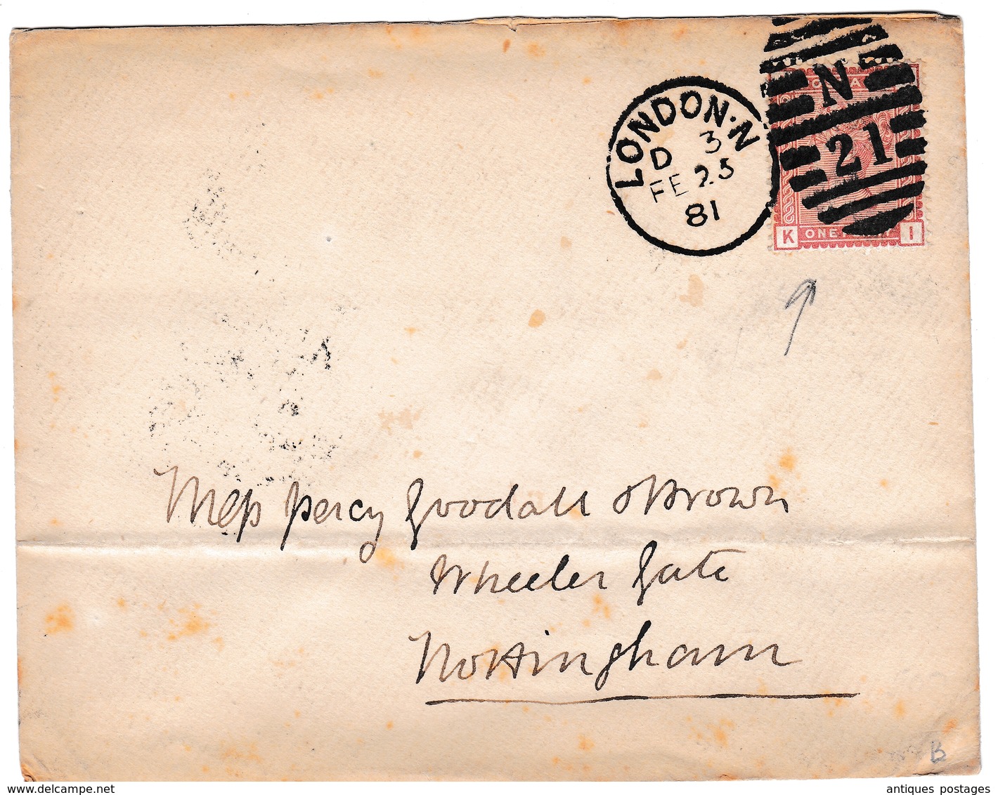 Lettre Londres 1881 London Nottingham Angleterre England One Penny Victoria - Postmark Collection