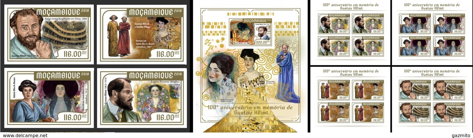 Mozambico 2018, Art, Klimt, 4val In BF +BF IMPERFORATED - Moderne