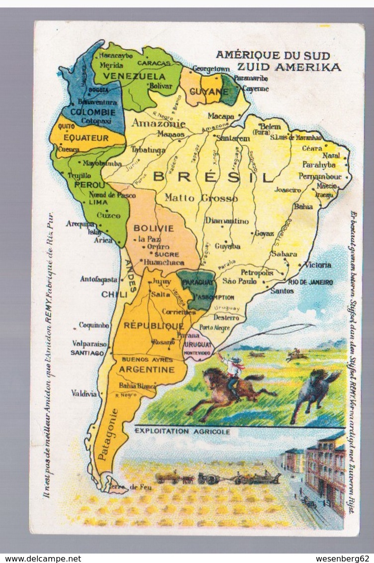 Map Of South America Landkarte MAP Ca 1920, 2 Scans - Cartes Géographiques