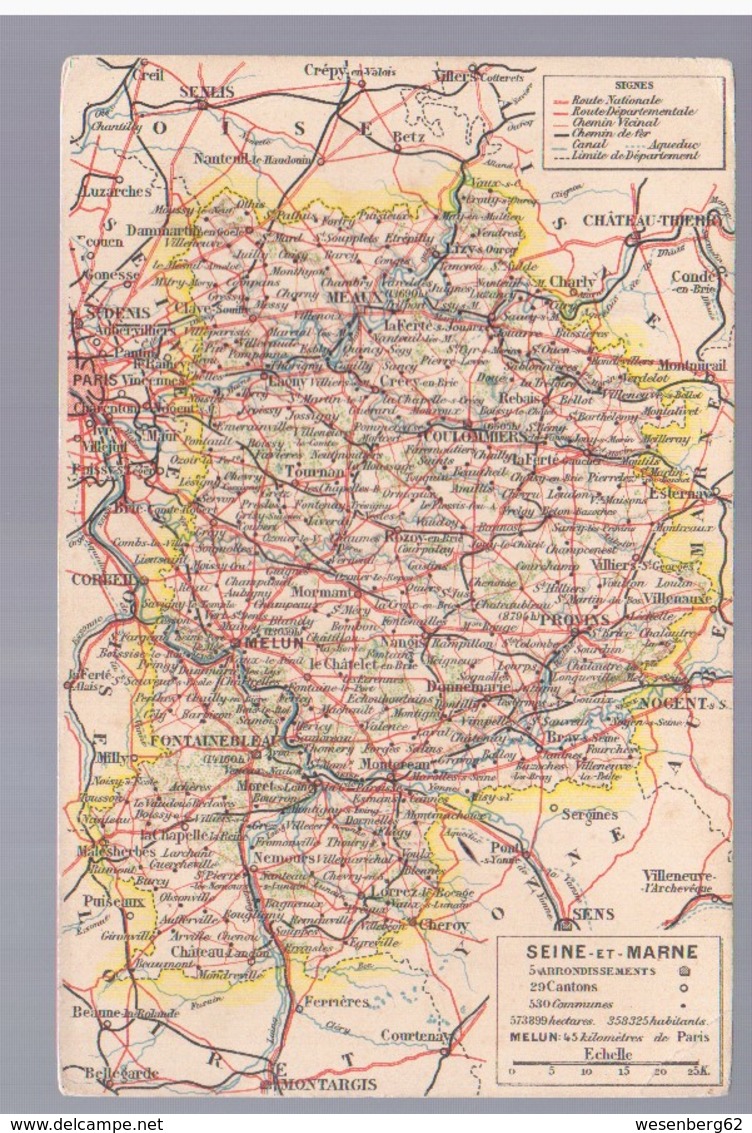 France Seine- Et- Marne Landkarte MAP Ca 1920, 2 Scans - Cartes Géographiques