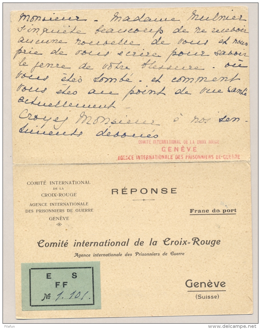 Schweiz - 1915 - Red Cross Respons-card Sent From Geneve To Saarburg / Deutschland - Documenten