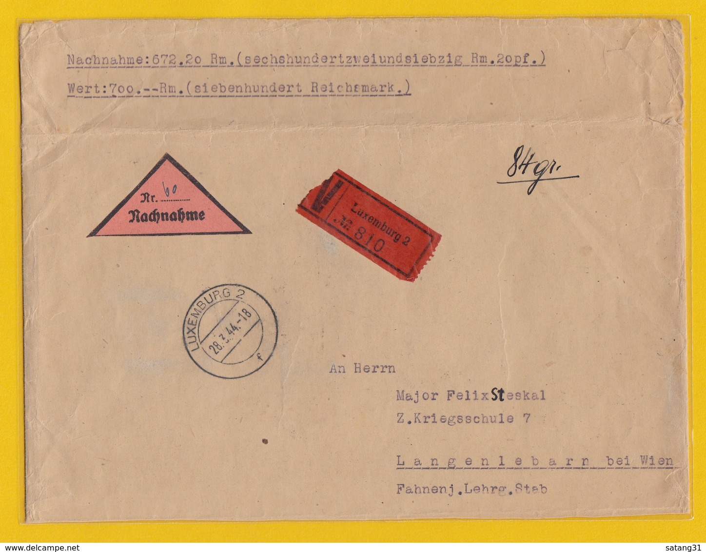 WERTBRIEF NACH LANGENLEBARN,BEI WIEN MIT BRIEFMARKEN MIT ABARTEN. - 1940-1944 Occupation Allemande