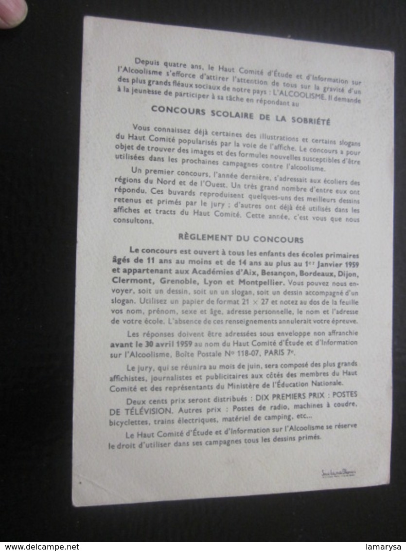 BUVARD DICTON"SAINTE SOBRIÉTÉ SE FÊTE TOUTE L’ANNÉE"DESSIN DE ALAIN LENOIR 14 ANS De VILLEJUIF ---CONTRE L'ALCOOLÉMIE - Enfants