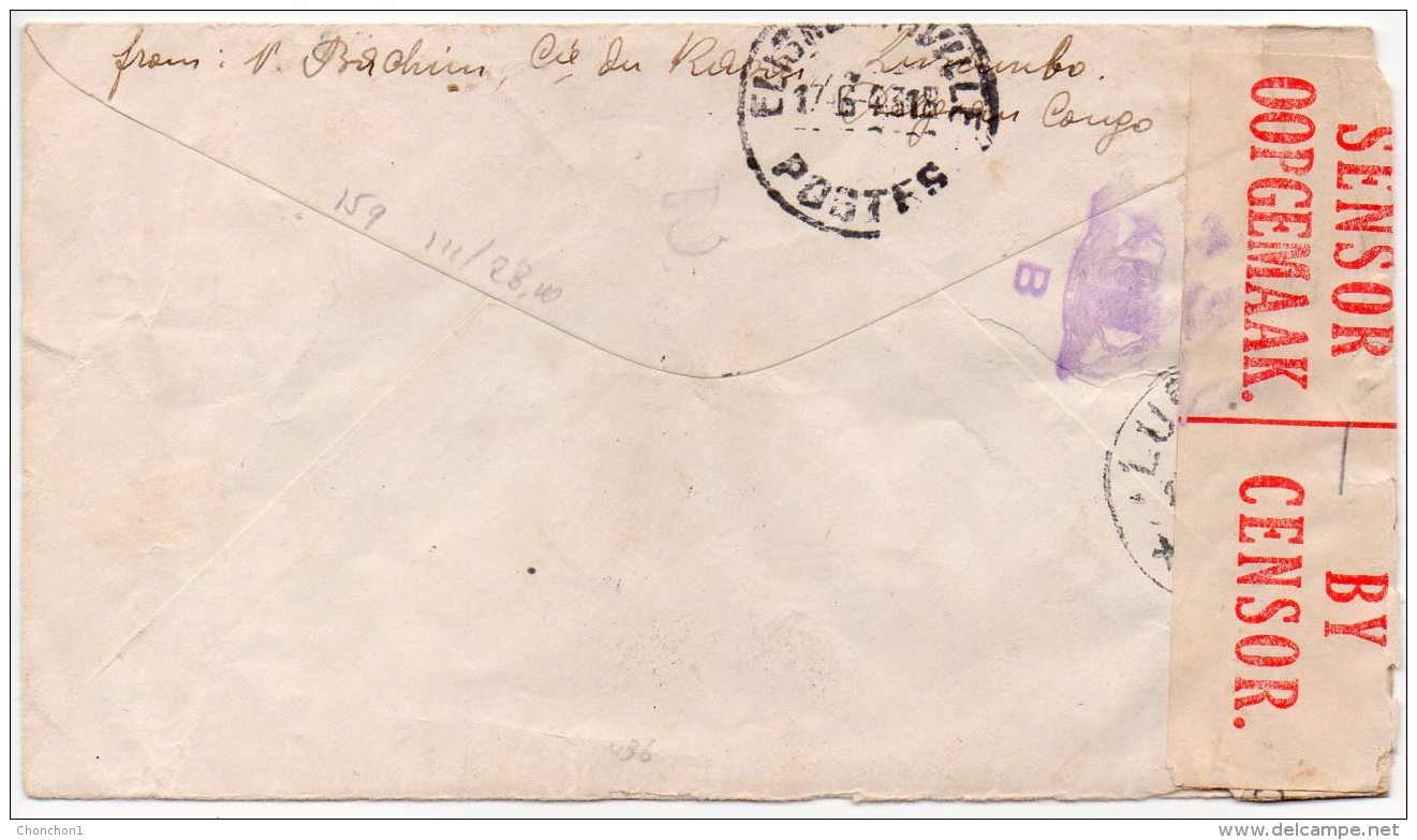 Congo - Afrique Du Sud - Censored Censure - Ww 2 - Lusambo Censeur 2 -  Johannesburg ( B Violet) -  1943 -  J4 - Lettres & Documents