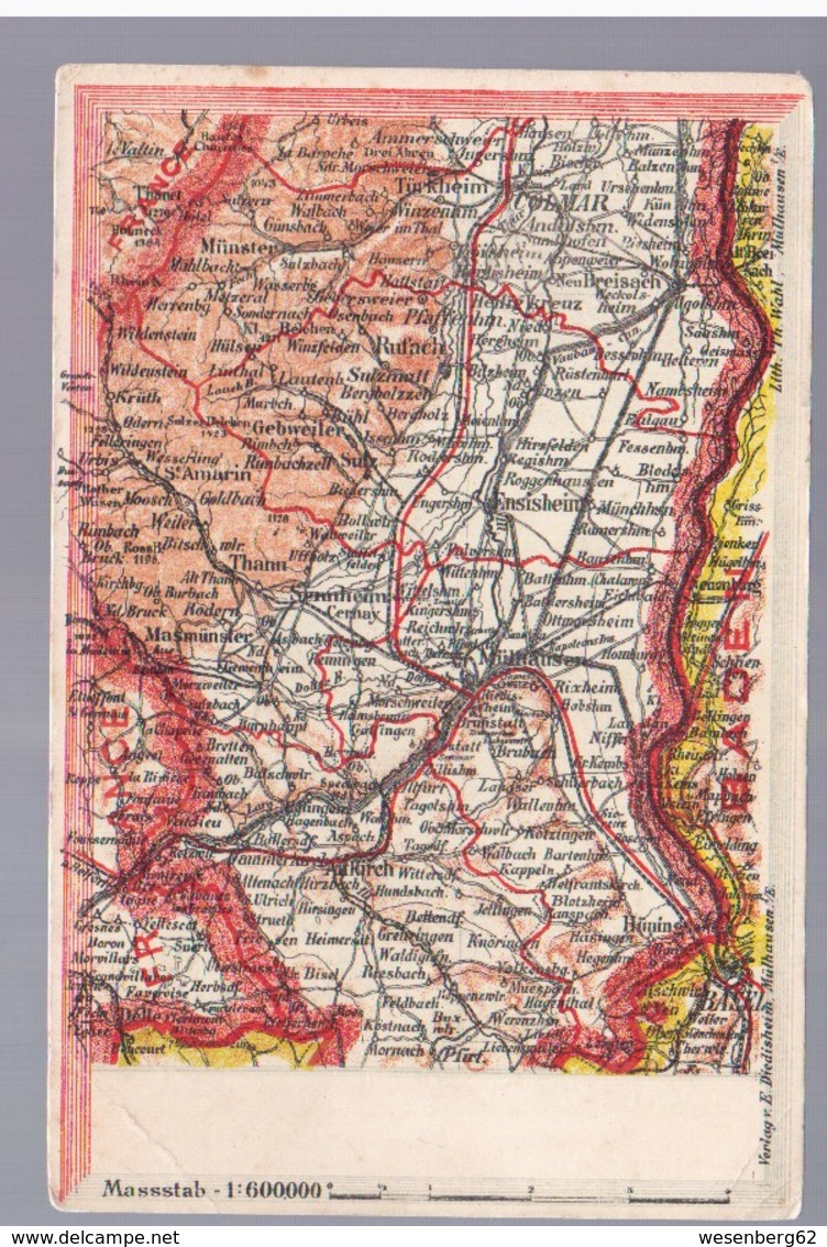 Germany Deutschland Colmar Münster Mühlhausen Landkarte Map, Ca 1900, 2 Scans - Cartes Géographiques