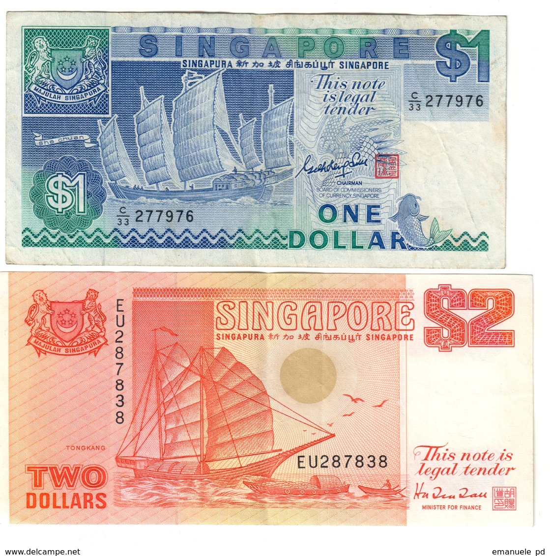 Singapore Lot Set 1 & 2 Dollars 1987-1990 - Singapore