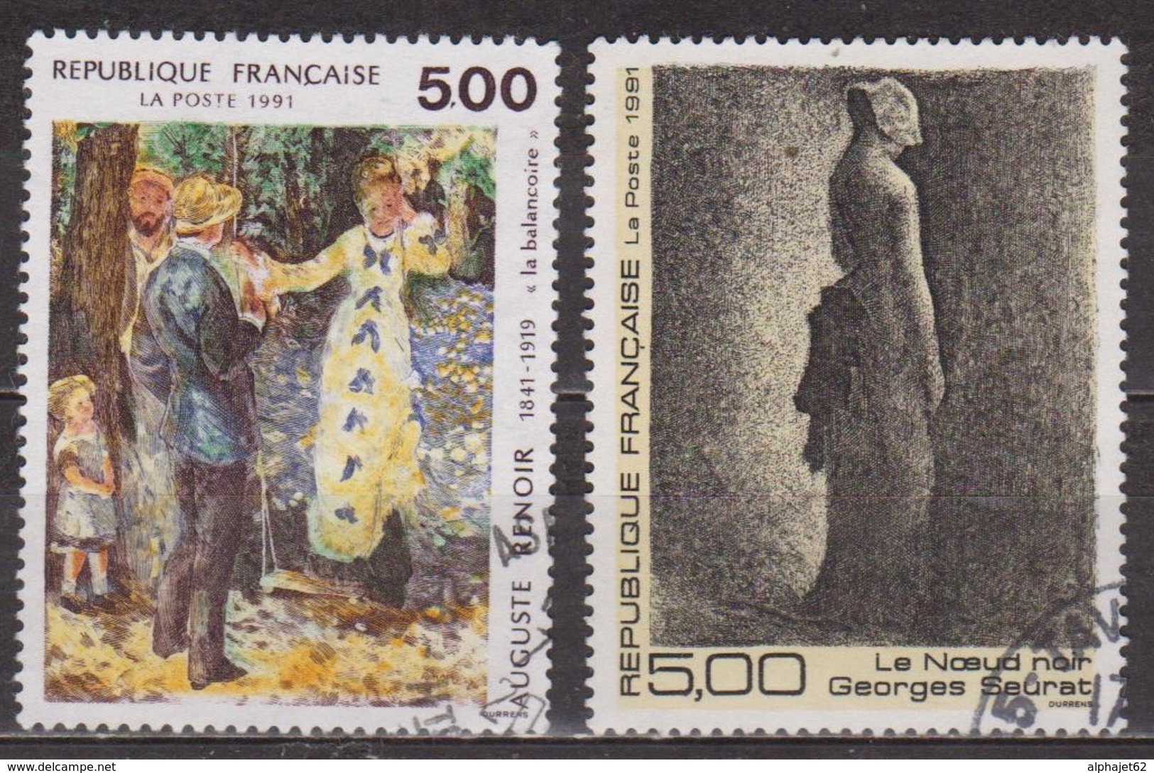 Art, Peinture - Renoir: La Balançoire - FRANCE - Georges Seurat: Le Noeud Noir - N° 2692-2693 - 1991 - Oblitérés