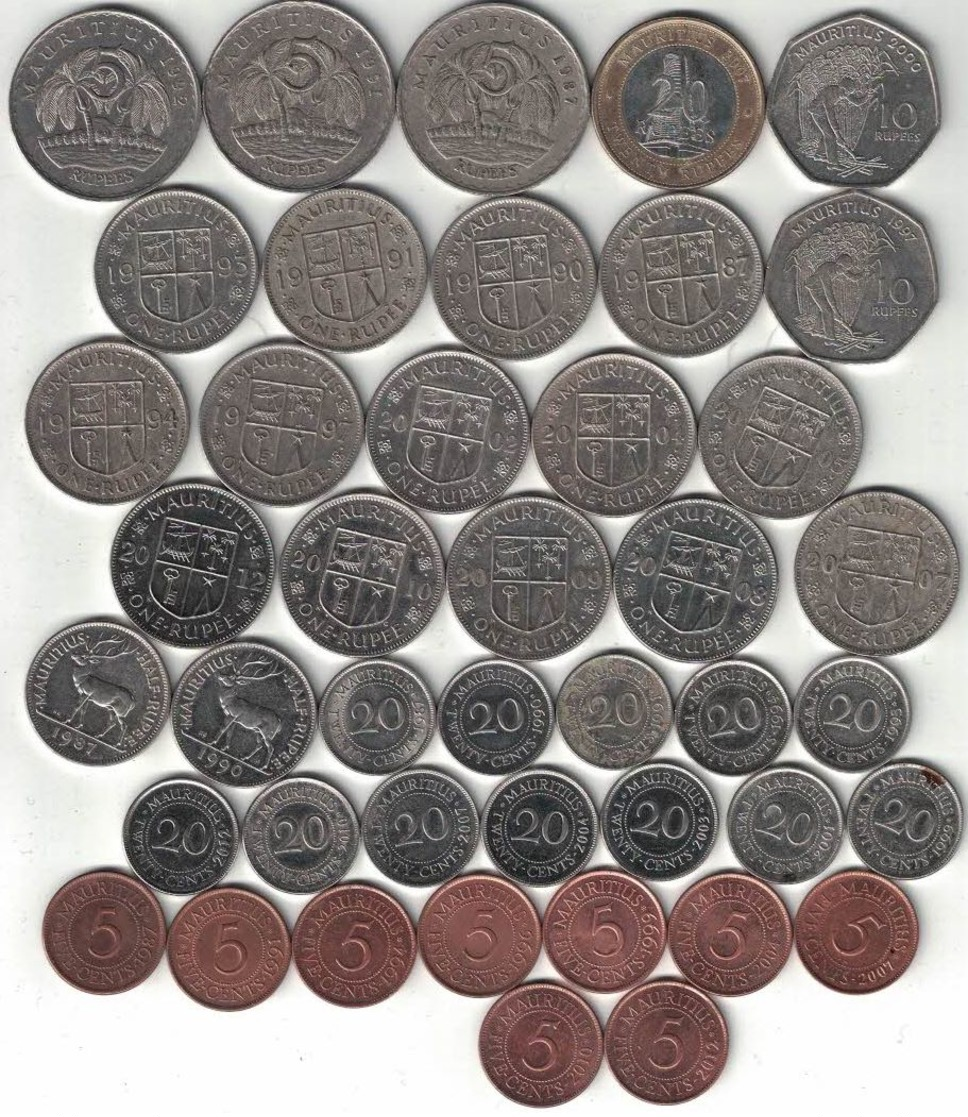 Mauritius Collection Of 43 Coin 1987-2012 All Listed & Different - Mauritius