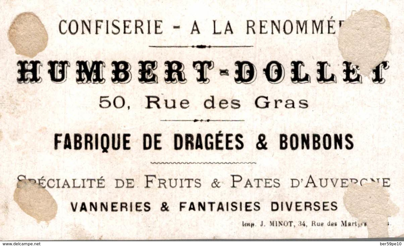 CHROMO FABRIQUE DE CONFISERIE HUMBERT-DOLLET CLERMONT-FERRAND   ABREUVOIR POUR VOLAILLES - Autres & Non Classés