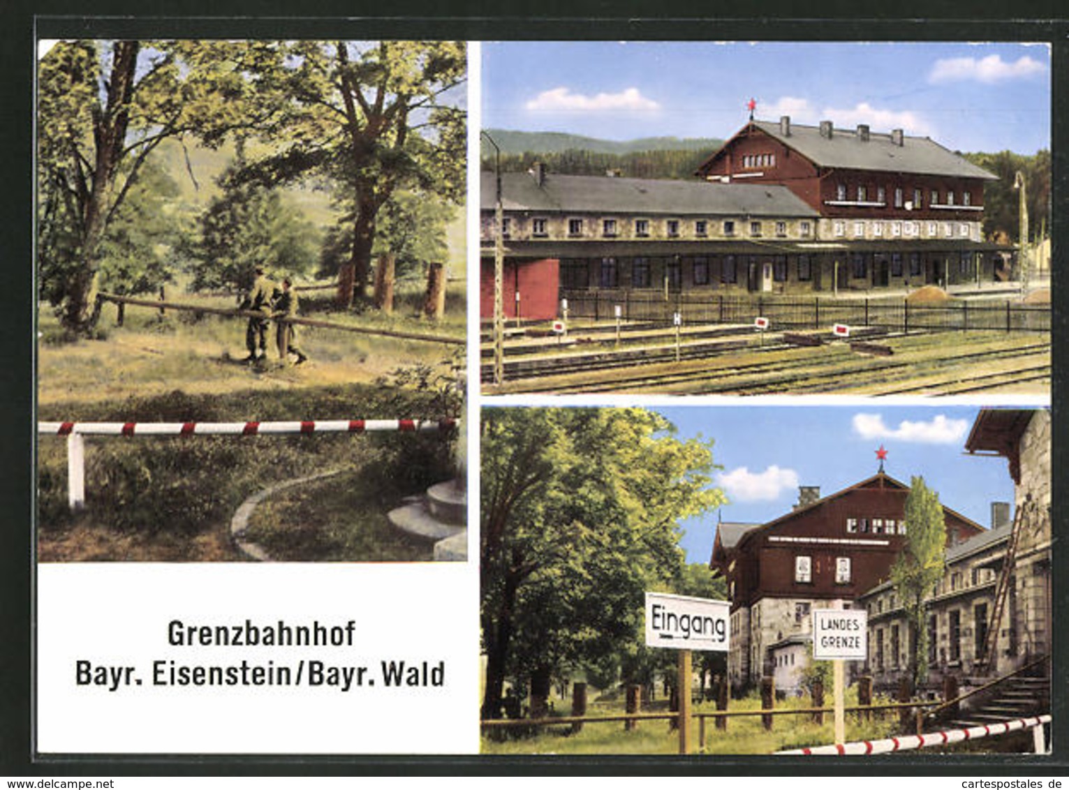 AK Bayerisch Eisenstein, Grenzbahnhof Mit Bahnhofsgaststätte, Wachsoldaten An Der Grenze - Douane