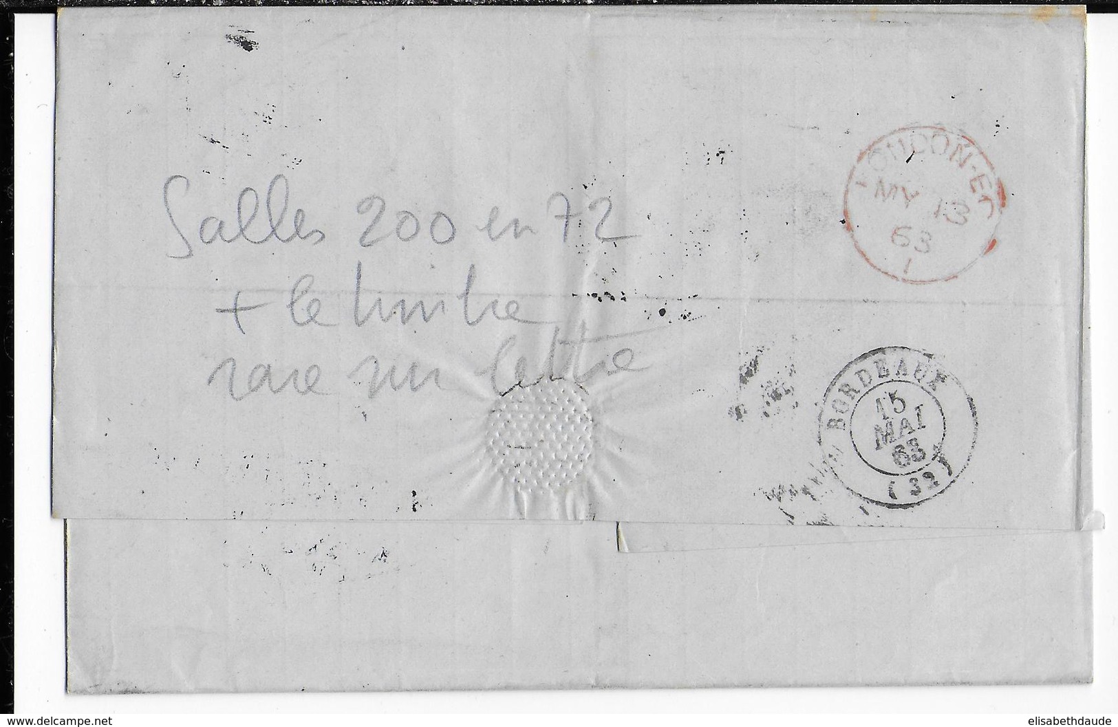 1863 - PEROU - LETTRE De TACNA Avec TAXE 12 + TAXE ANGLAISE (VOIE MARITIME ANGLAISE) => BORDEAUX - Pérou