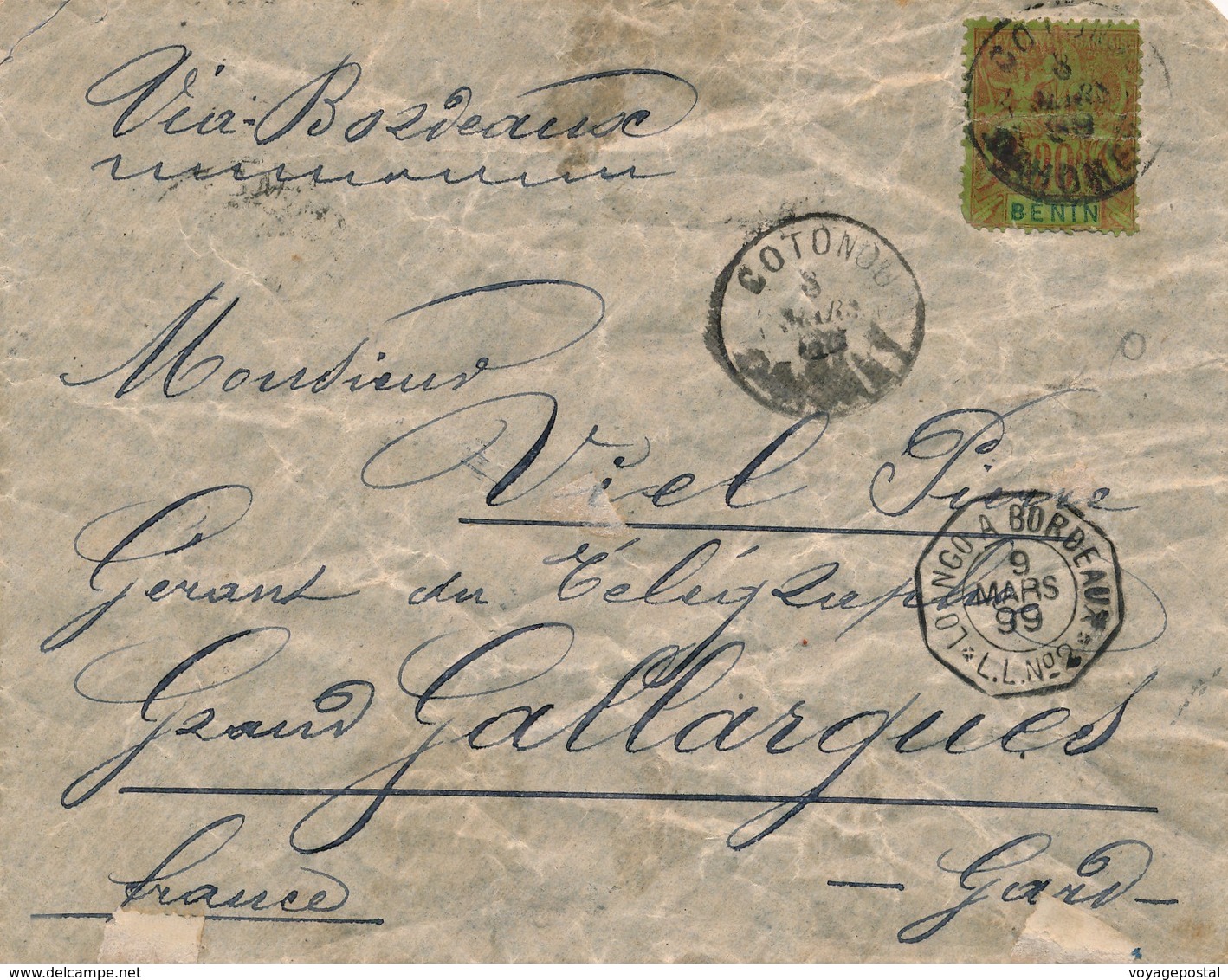 Lettre Cotonou Dahomey Via Bordeaux Longo A Bordeaux - Covers & Documents