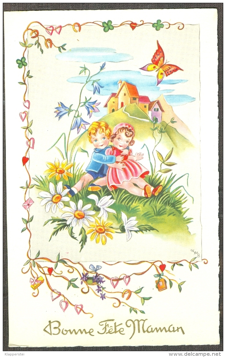 Fantaisie Bonne Fête Maman Enfants Fleurs Papillon Edition MD Paris N° 1605 - Fête Des Mères