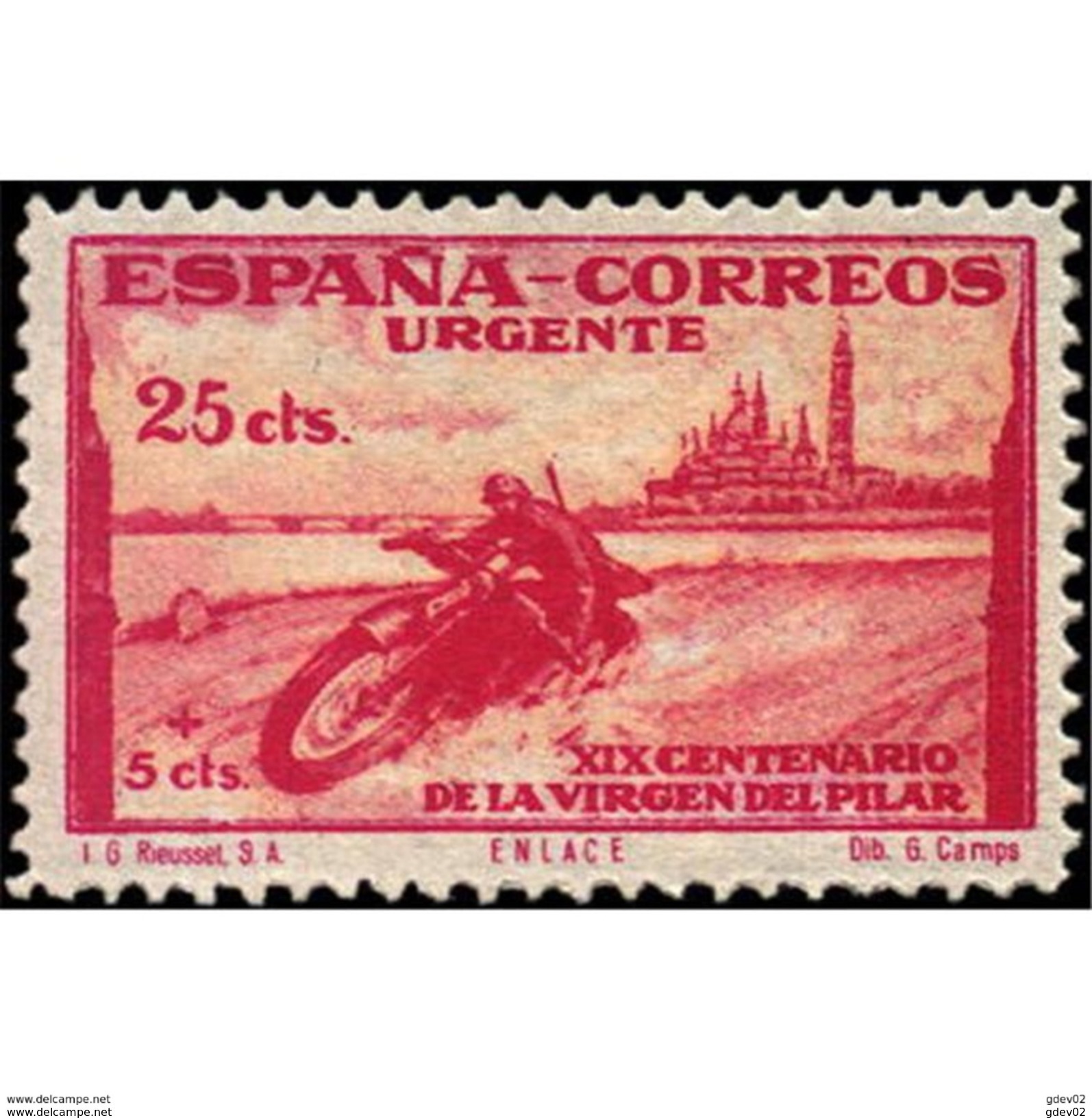 ES903STV-LTV***903STTMO.Spain.Esgane .RELIGION.VENIDA DE LA VIRGEN DE EL PILAR De ZARAGOZA.URGENTE.moto.1940.(Ed 903**) - Motos