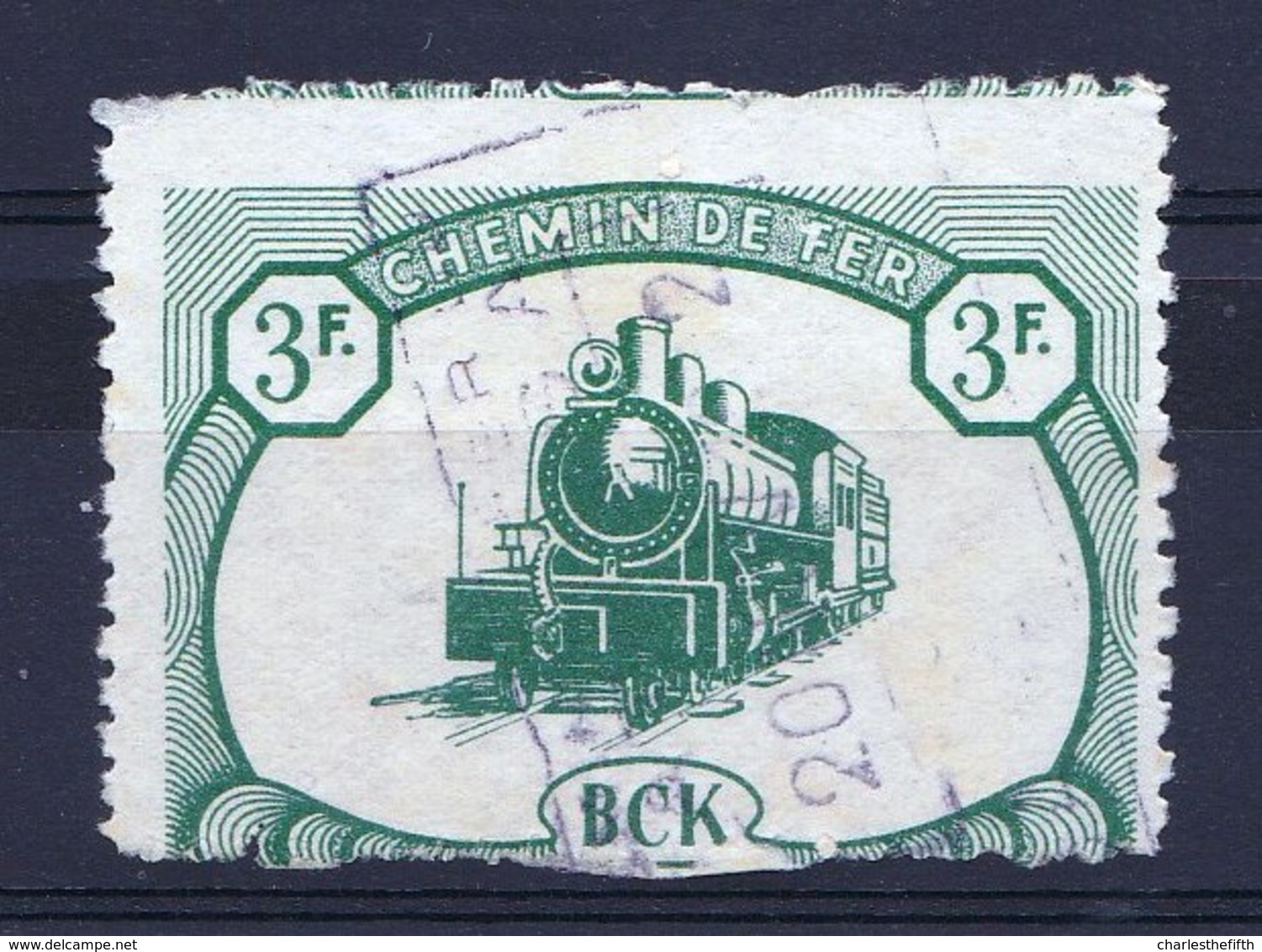 At 10% RARE MISPRINT ! TRAIN CANCEL TYPE 3F  BCK BELGIAN CONGO RAILWAY USED 1942 - CP20 - Other & Unclassified