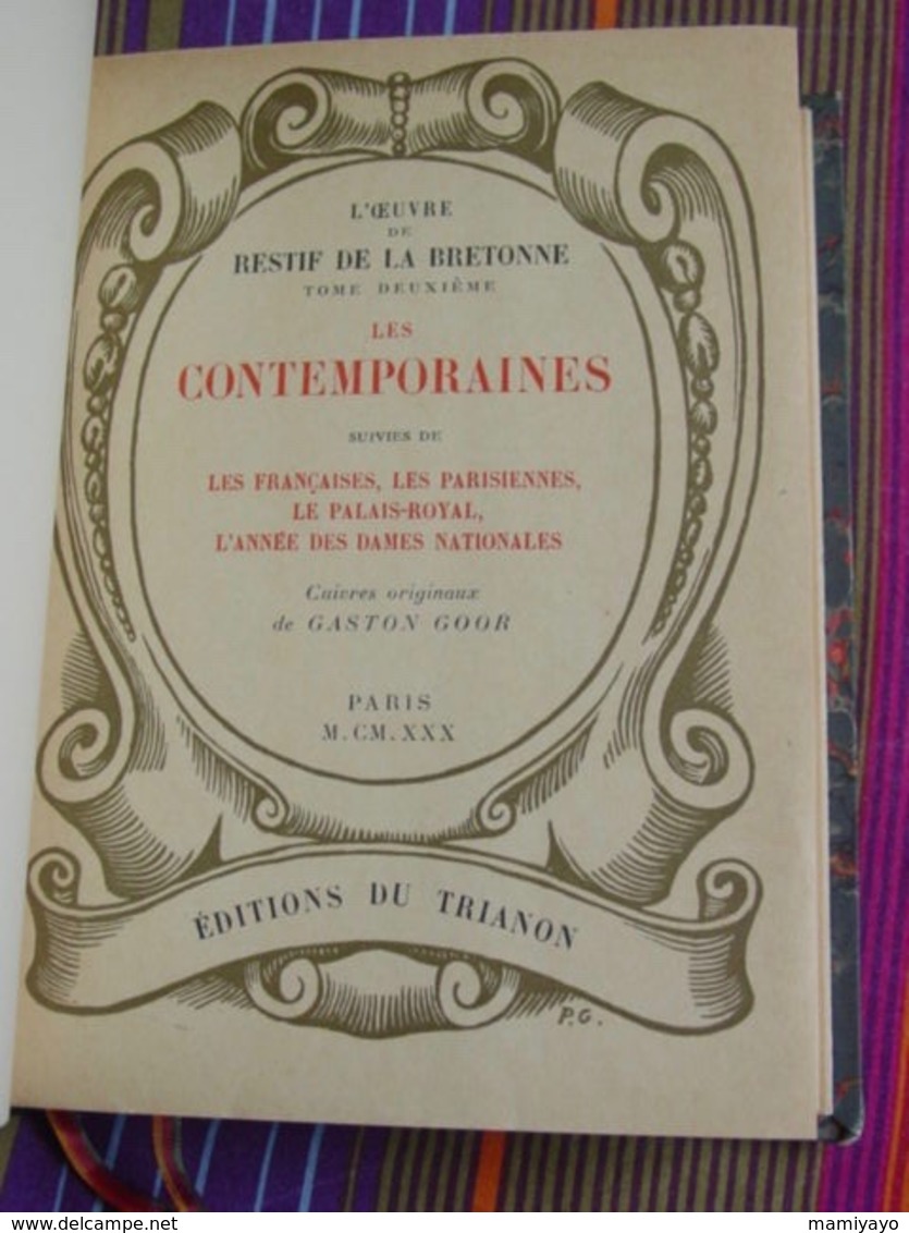 RESTIF DE LA BRETONNE :LES NUITS DE PARIS  & LES CONTEMPORAINES , 2 VOL.RELIÉS,Éd.TRIANON-Cuivres orig.COCHET & GOOR