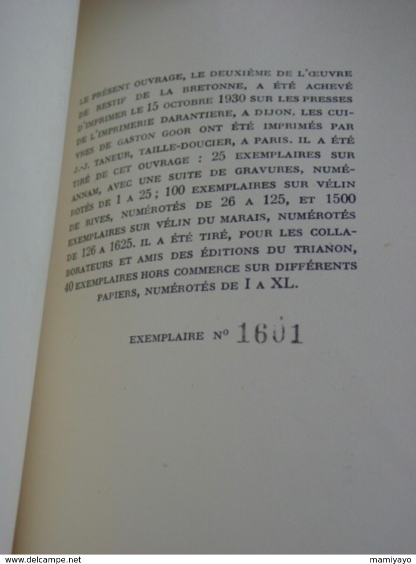 RESTIF DE LA BRETONNE :LES NUITS DE PARIS  & LES CONTEMPORAINES , 2 VOL.RELIÉS,Éd.TRIANON-Cuivres orig.COCHET & GOOR