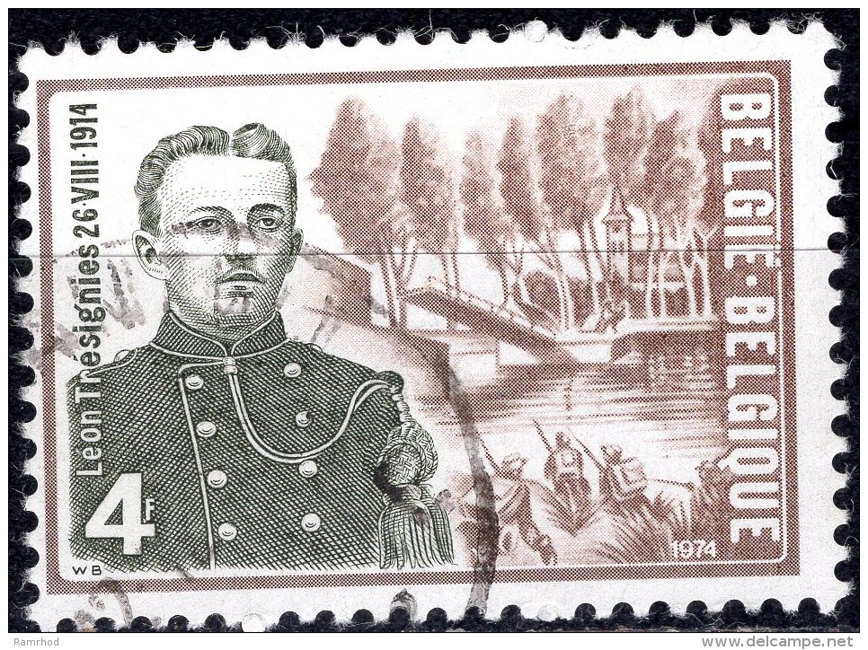 BELGIUM 1974 60th Death Anniv Of Corporal Leon Tresignies (war Hero) - 4f Corporal Tresignies And Brule Bridge FU - Usati