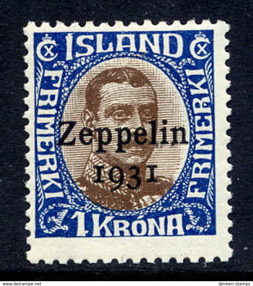 ICELAND 1931 Zeppelin 1 Kr. With Flaw On 1 MNH / **,  Facit 163v - Unused Stamps