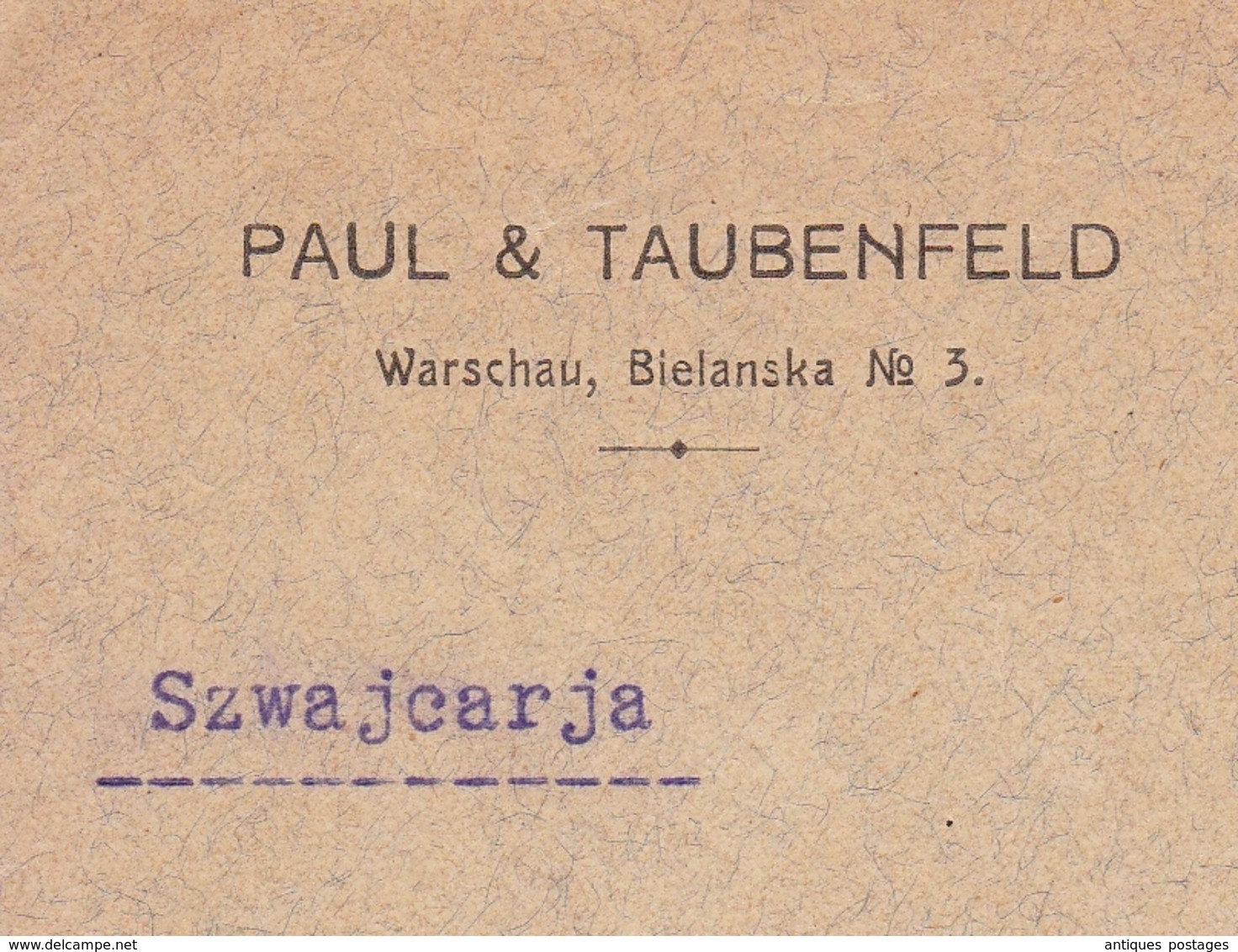 Lettre Varsovie Warszawa Warschau 1913 Pologne Poland Polska Paul & Taubenfeld Tramelan Suisse Schweiz - Covers & Documents