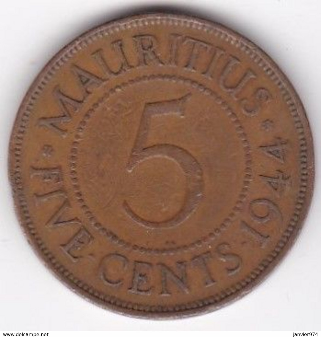 Ile Maurice , 5 Cents 1944 , George VI, KM# 20 - Maurice