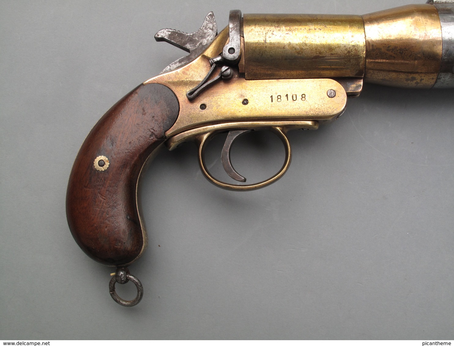 Rare Pistolet Lance-amarres Schermuly De 42 Mm En Acier Nickelé Et Bronze Doré - Decotatieve Wapens