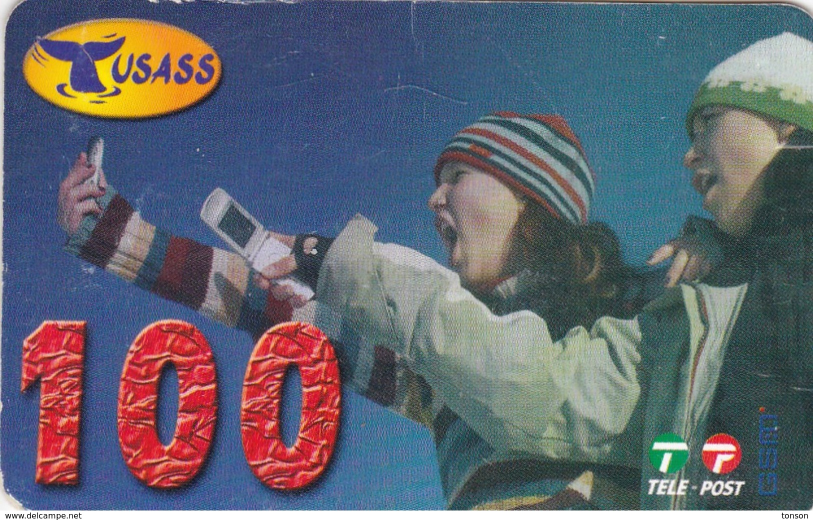 Greenland, PRE-GRL-1004b, 100 Kr, Two Girls With Mobile Phone, Whaletail, 2 Scans   Expiry 04-01-2007.  Please Read - Groenlandia