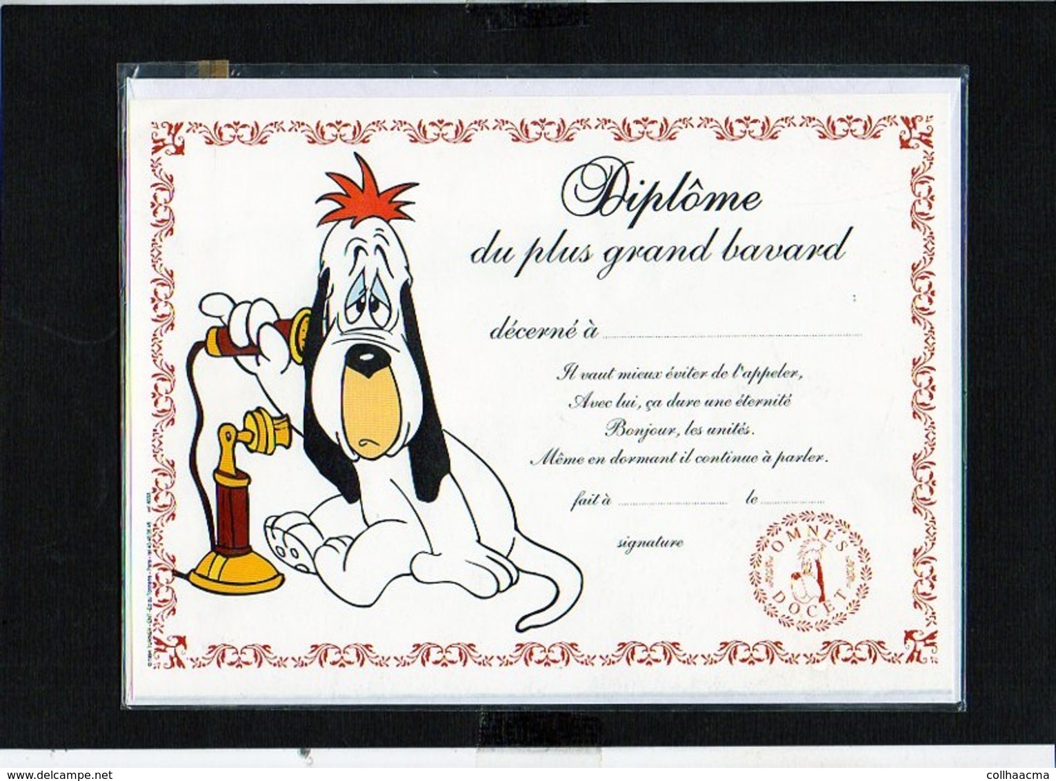 Diplôme Du Plus Grand Bavard " Droopy" / Illustrateur Tex Avery ( Sous Blister Avec Enveloppe) - Diplômes & Bulletins Scolaires