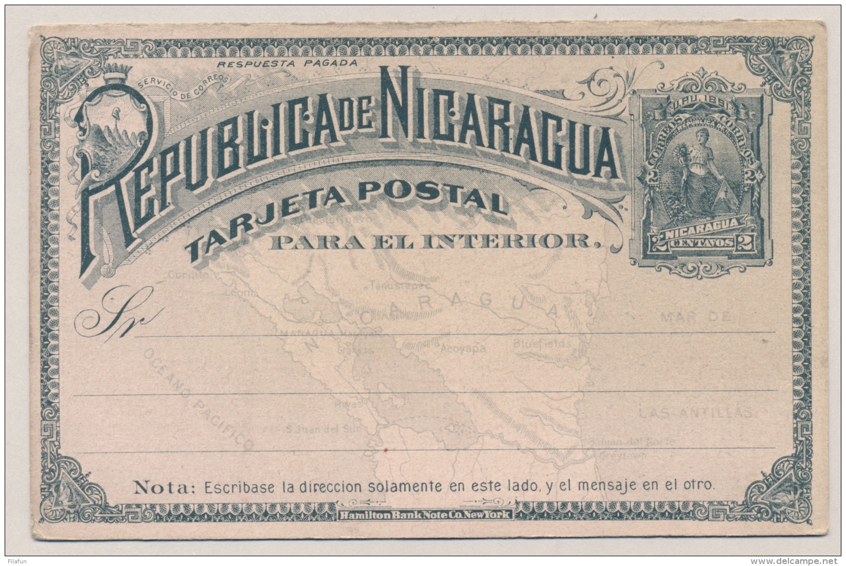 Nicaragua - 1891 - 2c Postcard - Not Used - Nicaragua