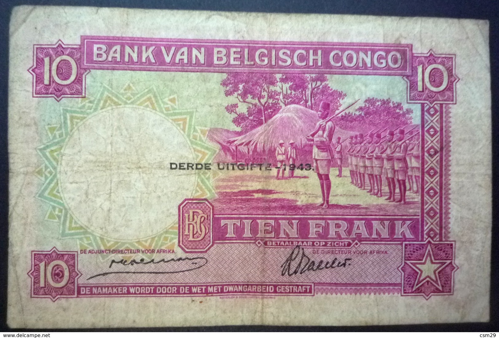 Billet - Congo Belge, 10 Francs Type 1941-50, Troisième Émission - 1943 - Belgian Congo Bank