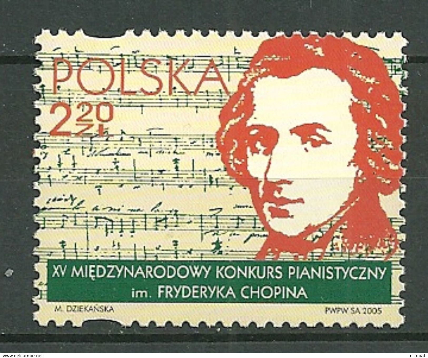 POLAND MNH ** 3954 Concours International De Piano, Musique, Frédéric Chopin Musicien - Neufs