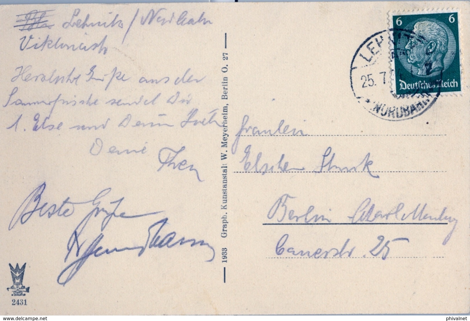 1934 , ALEMANIA , LEHNITZ - CHARLOTTENBURG , TARJETA POSTAL CIRCULADA - Cartas & Documentos