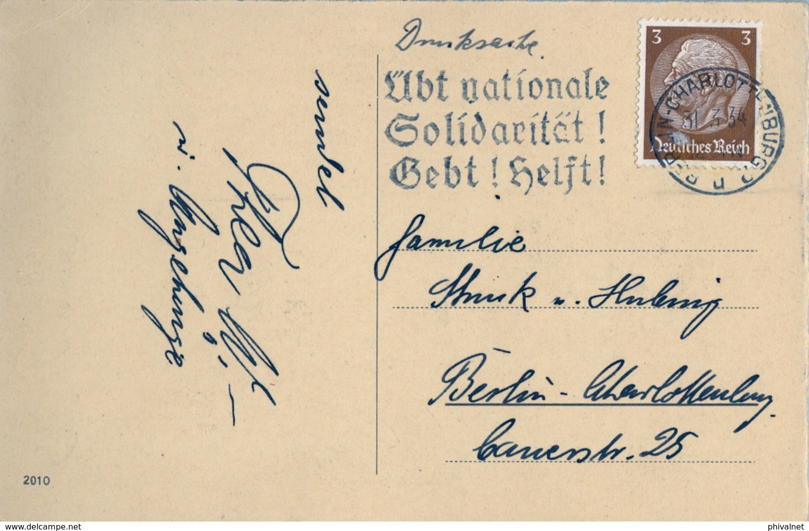 1934 , ALEMANIA , CHARLOTTENBURG - BERLIN , TARJETA POSTAL CIRCULADA - Cartas & Documentos