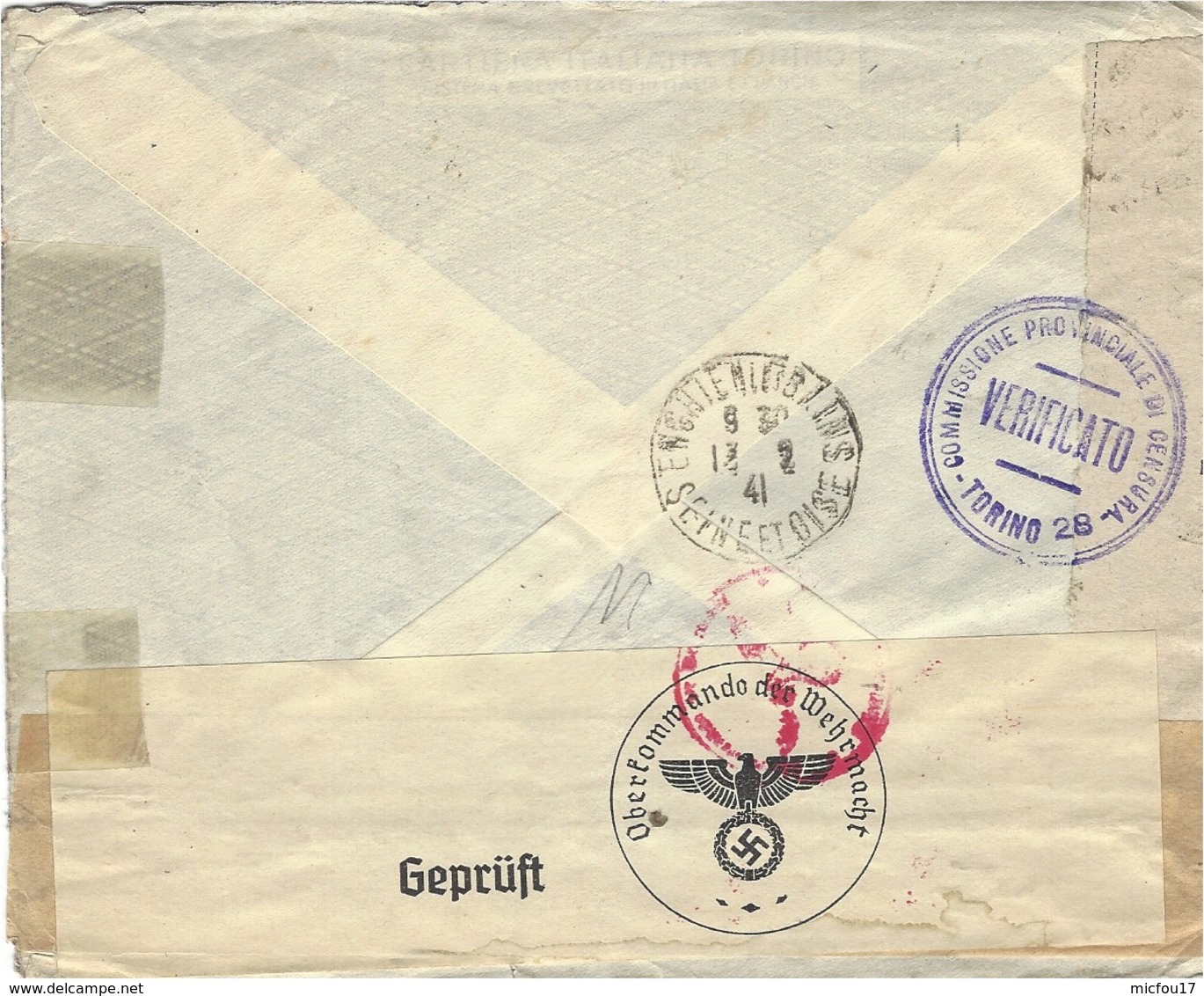 1941- Enveloppe  From TORINO To PARIS  - Censures Italienne Et Allemande - Marcophilie