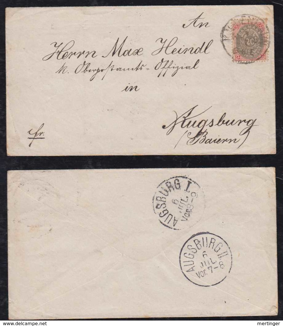 Dänemark Denmark 1880 Cover 20 Oere Inverted Frame KOPENHAVN To AUGSBURG Germany Bavaria - Storia Postale