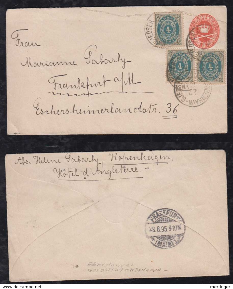 Dänemark Denmark 1895 Uprated Stationery GJEDSER KOPENHAVN Ferry Boat Postmark To FRANKFURT Germany - Storia Postale