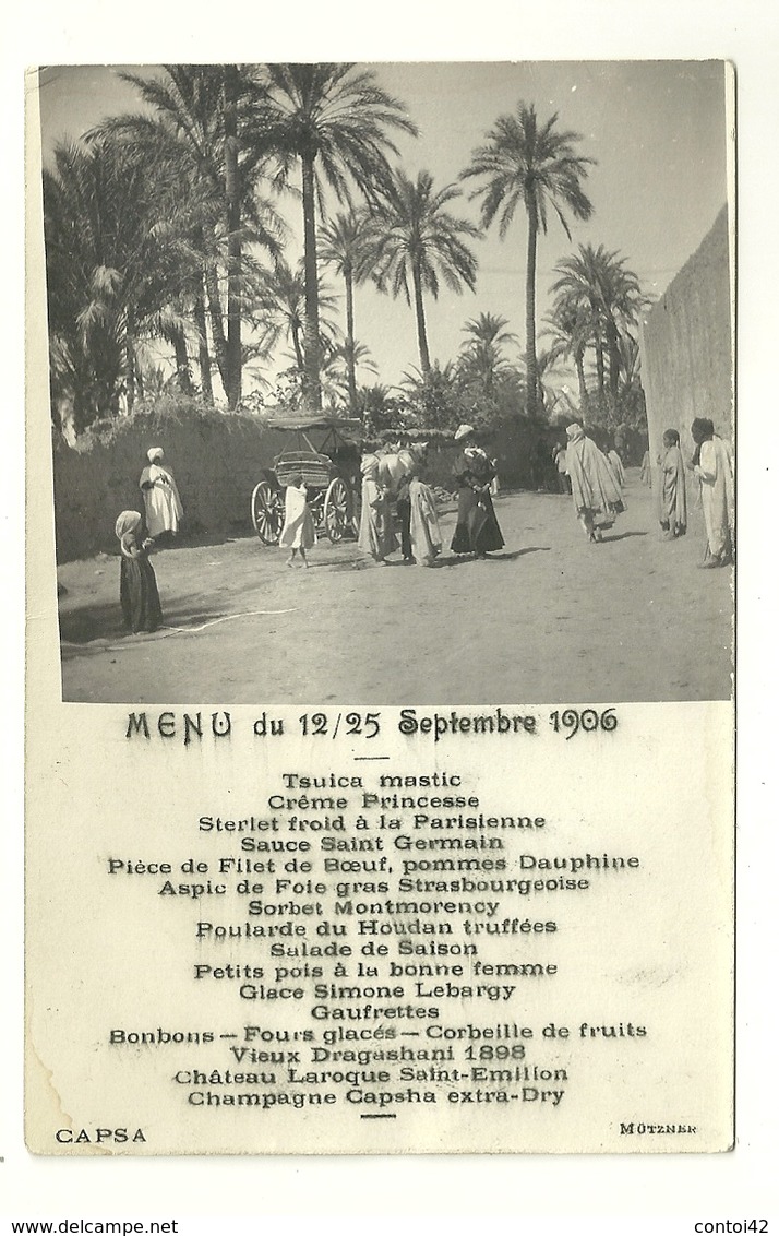 CARTE POSTALE ANCIENNE MENU SEPTEMBRE 1906 AFRIQUE ATTELAGE ANIMATION - Non Classés